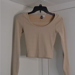 Ribbed Beige Long Sleeve Top